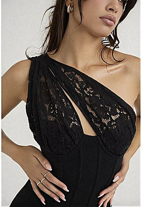 Vanessa Jane Summer Lace One Shoulder Mini Dress, Size L