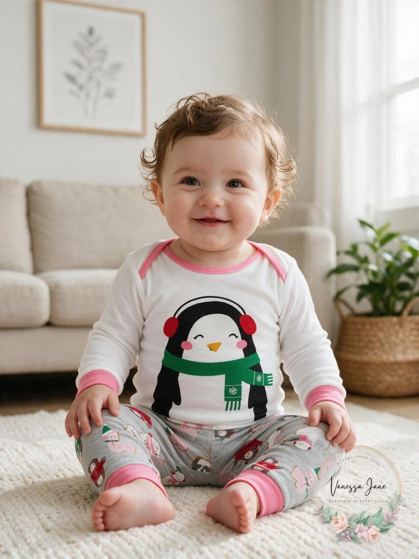 Carters Baby Girls 2-Piece Holiday Penguin Pajama Set, Size 4t