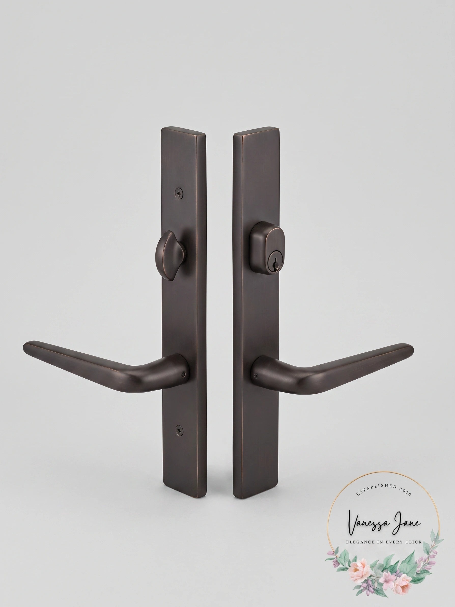 Emtek Assa Abloy Modern Trim Keyed Multi-Point Entry Handleset with Athena Lever