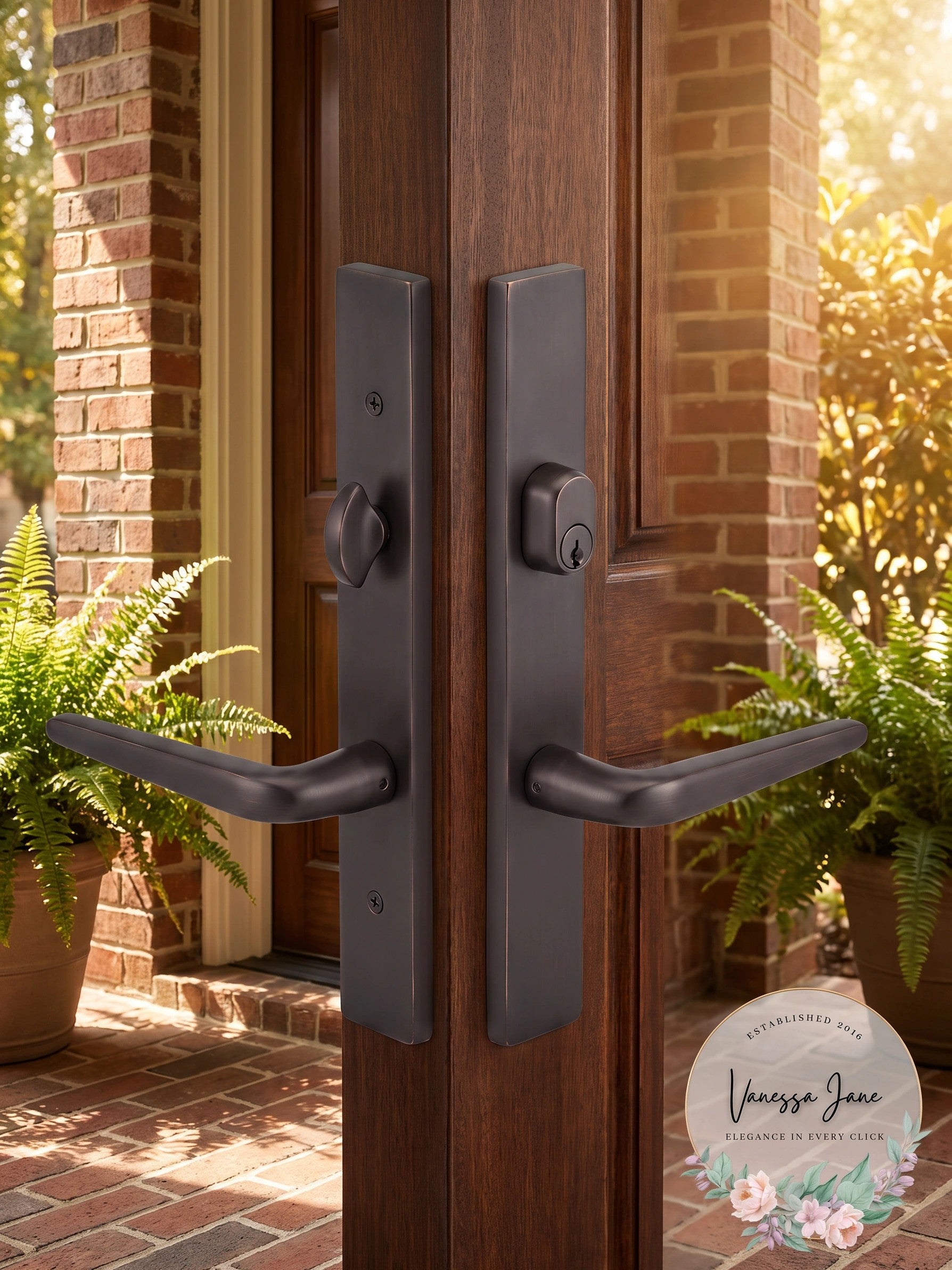 Emtek Assa Abloy Modern Trim Keyed Multi-Point Entry Handleset with Athena Lever
