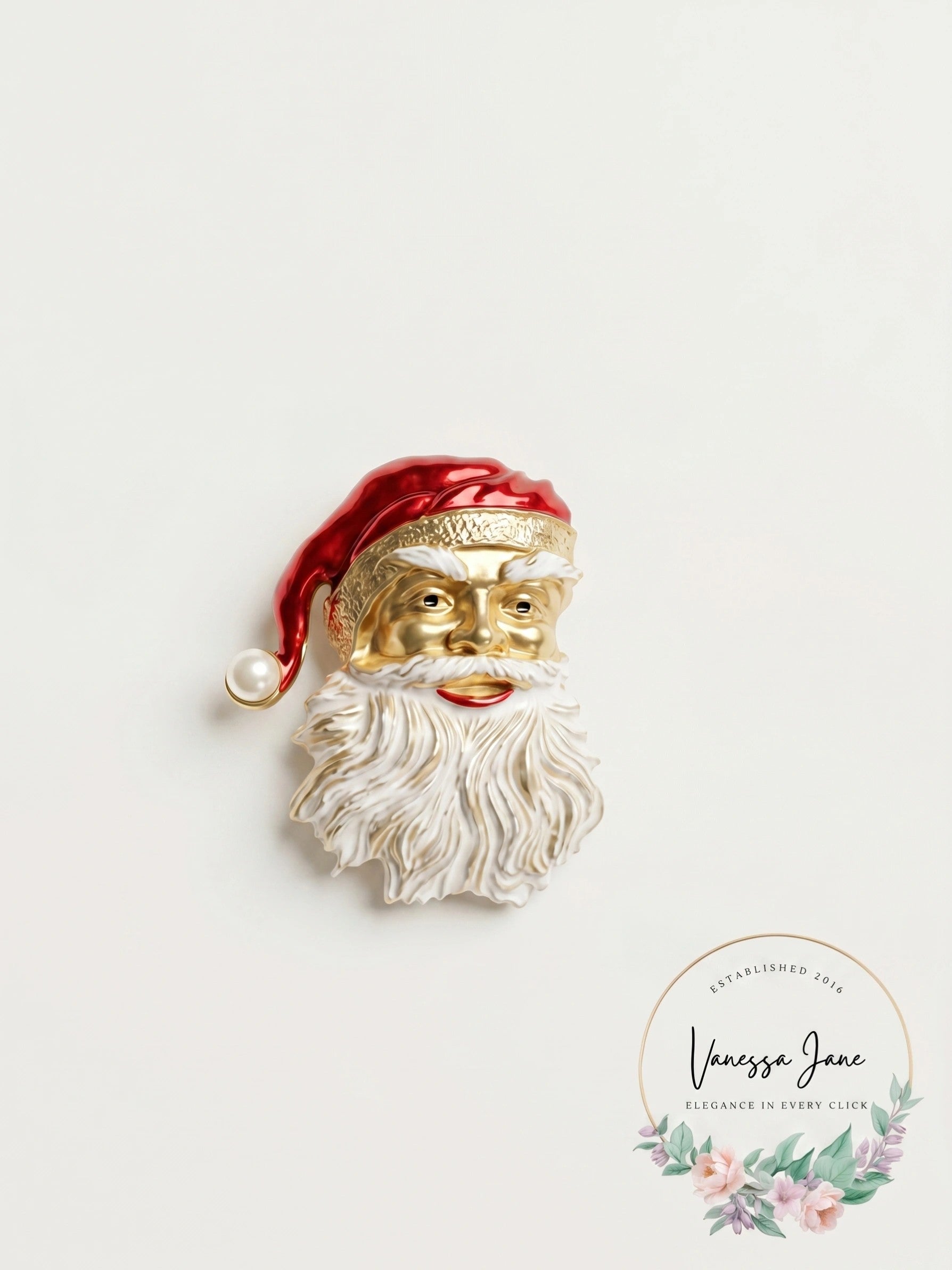Vintage Holiday Pin Brooch Gold Tone Christmas Santa Clause Face