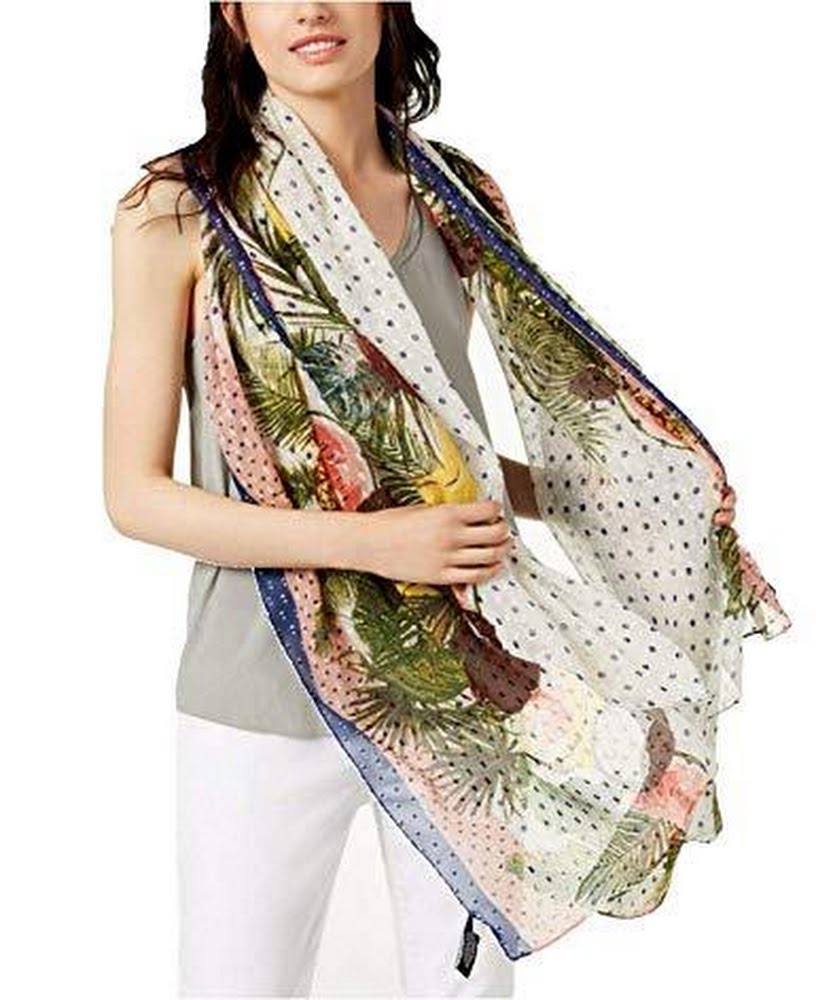 INC International Concepts Tropical Stripe Scarf Wrap & Cover-Up Pareo Peach