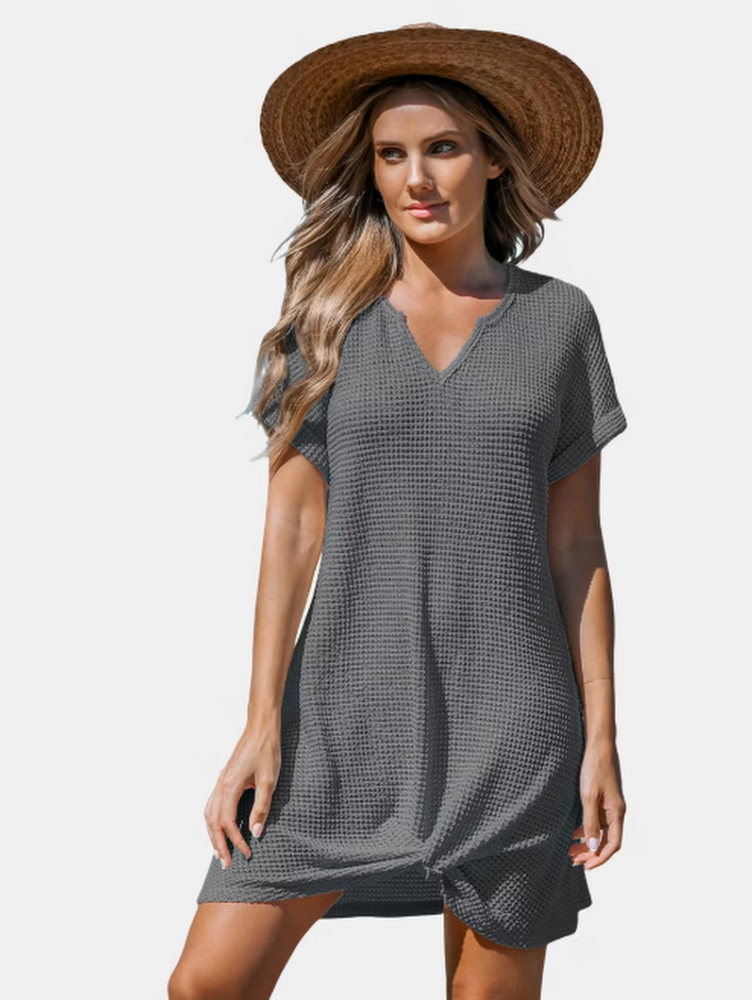 Cupshe Womens Waffle Knit Short Sleeve Hem Twist Mini Cover-up