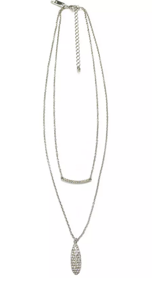 Inc Silver-Tone Crystal Bar and Drop Layered Pendant Necklace