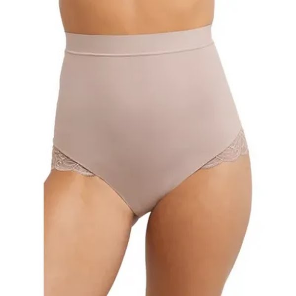 Maidenform Womens Eco Lace Mid-Brief Panty in Beige, Size Large