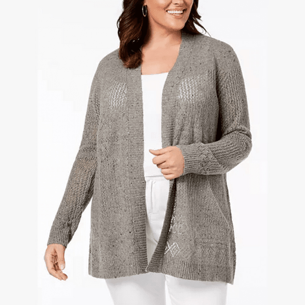 Belle by Belldini Plus Size Pointelle-Stitch Cardigan, Size 3X