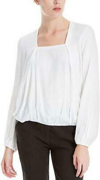 Max Studio London Square-Neck Pleated Top, White, Size XS