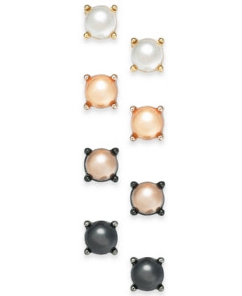 INC Two-Tone 4-Pc. Set Imitation Pearl Stud Earrings