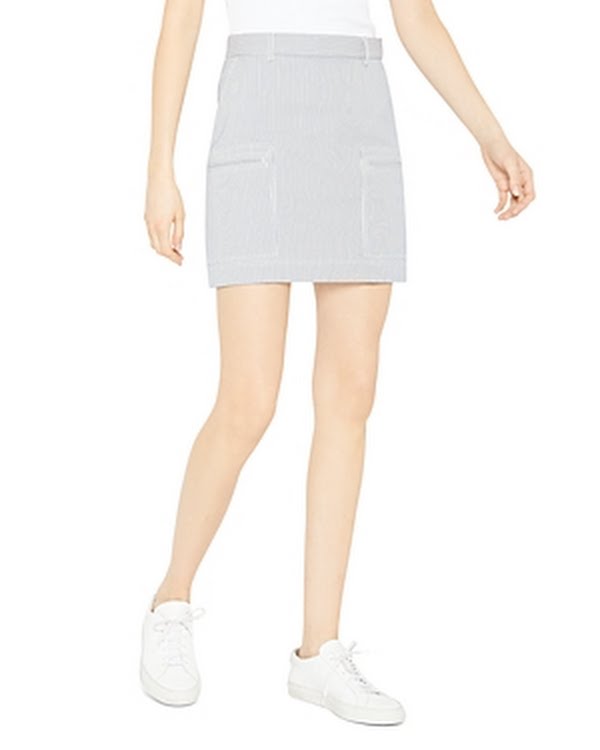 Theory Cotton Blend Striped Mini Skirt