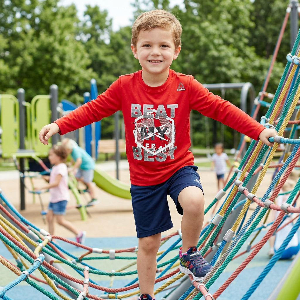 Reebok Little Boys' Long Sleeve Tee, 2029-Haute Red, 5