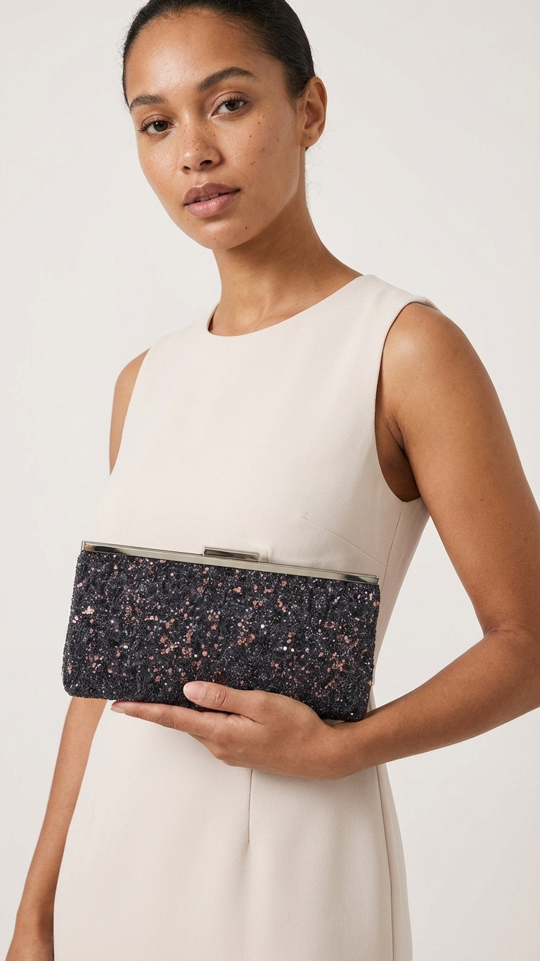 INC International Concepts Carolyn Cake Glitter Clutch Bag, Charcoal