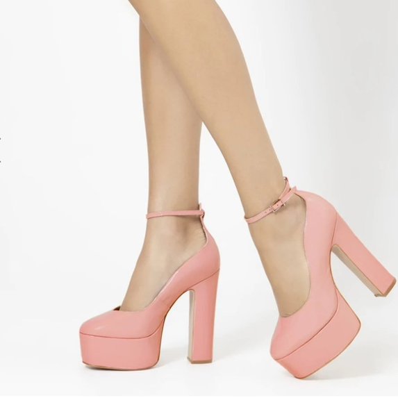 Schutz Renee Pink Faux Leather Square Toe Buckle Ankle Strap Block Heels 8.5