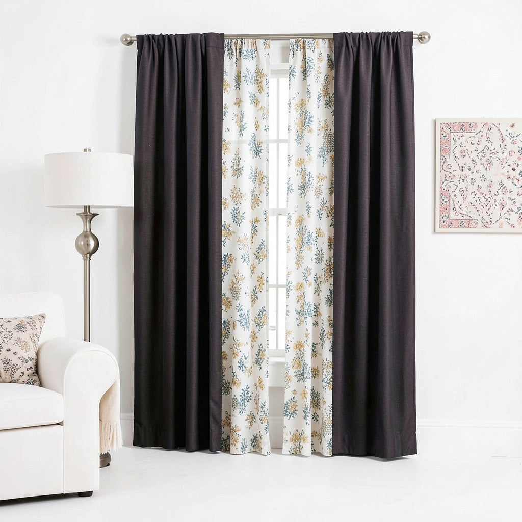 Marrakesh 4-Pack Rod Pocket Solid with Printed Voile Window Curtain Panels