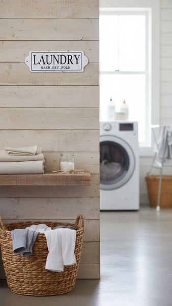 Stratton Home Decor Laundry Enamel Vintage Metal Wall Art, White