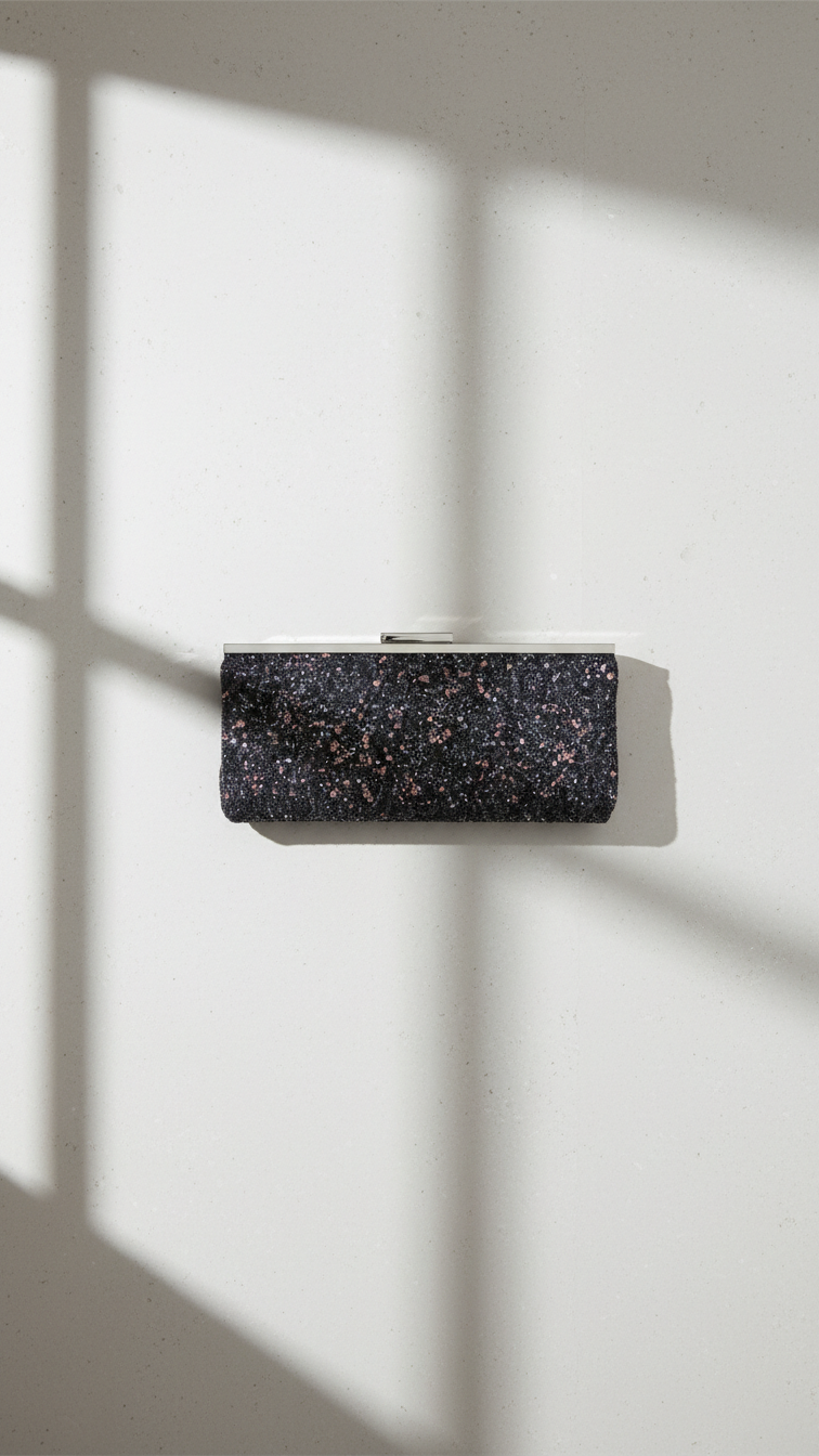 INC International Concepts Carolyn Cake Glitter Clutch Bag, Charcoal