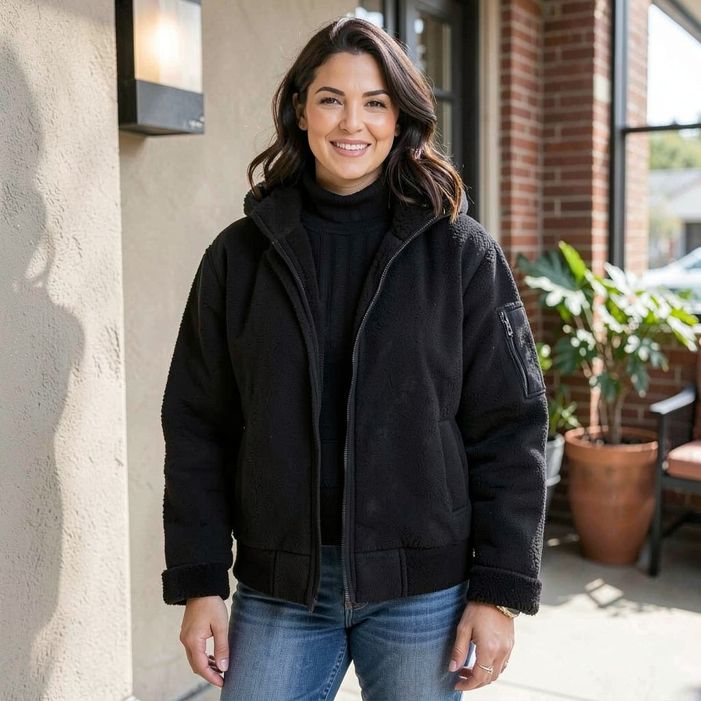 Sean John Mens Faux Shearling Hooded Bomber Jacket, 3XL/Black