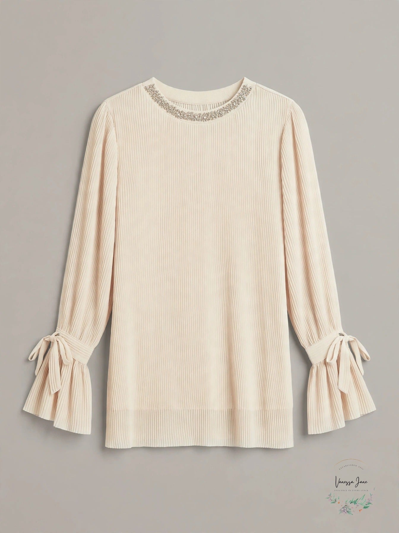 Alfani Women's Textured Stripe Embellished-Neck Top - Polished Beige