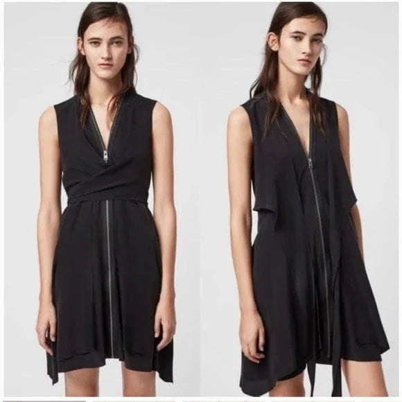 Kate and Mallory Black Zipper Front Dress, Size Medium