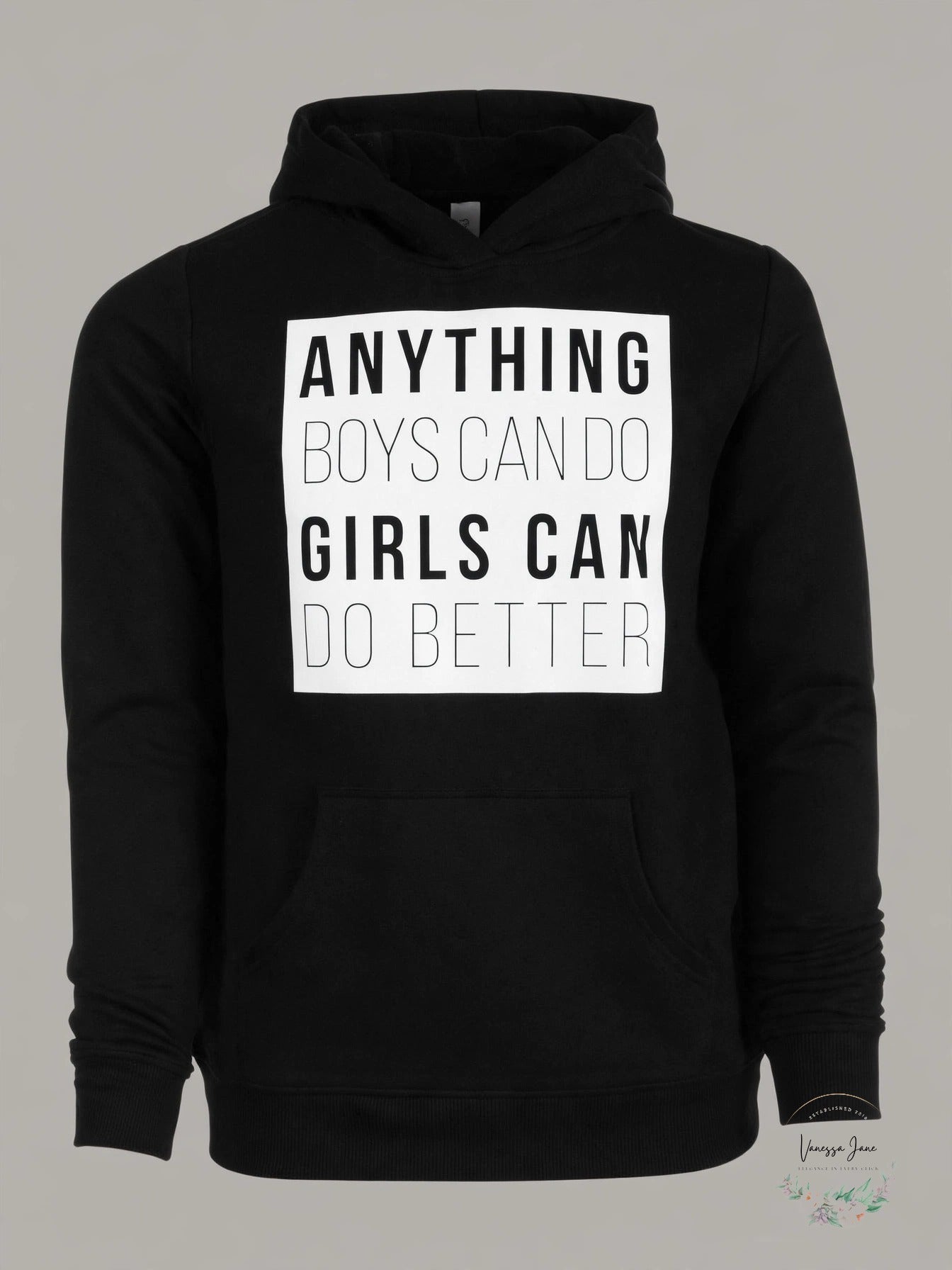 Ideology Girls' Anything Boys Can Do Graphic Pullover Hoodie – Black