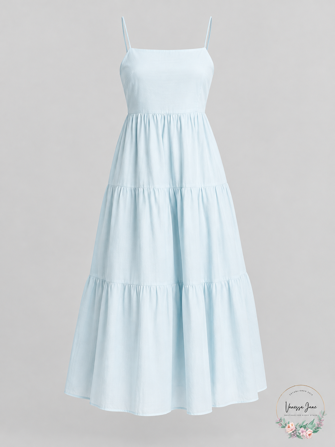 Aqua Light Blue Tiered Sleeveless Midi Dress Size XS