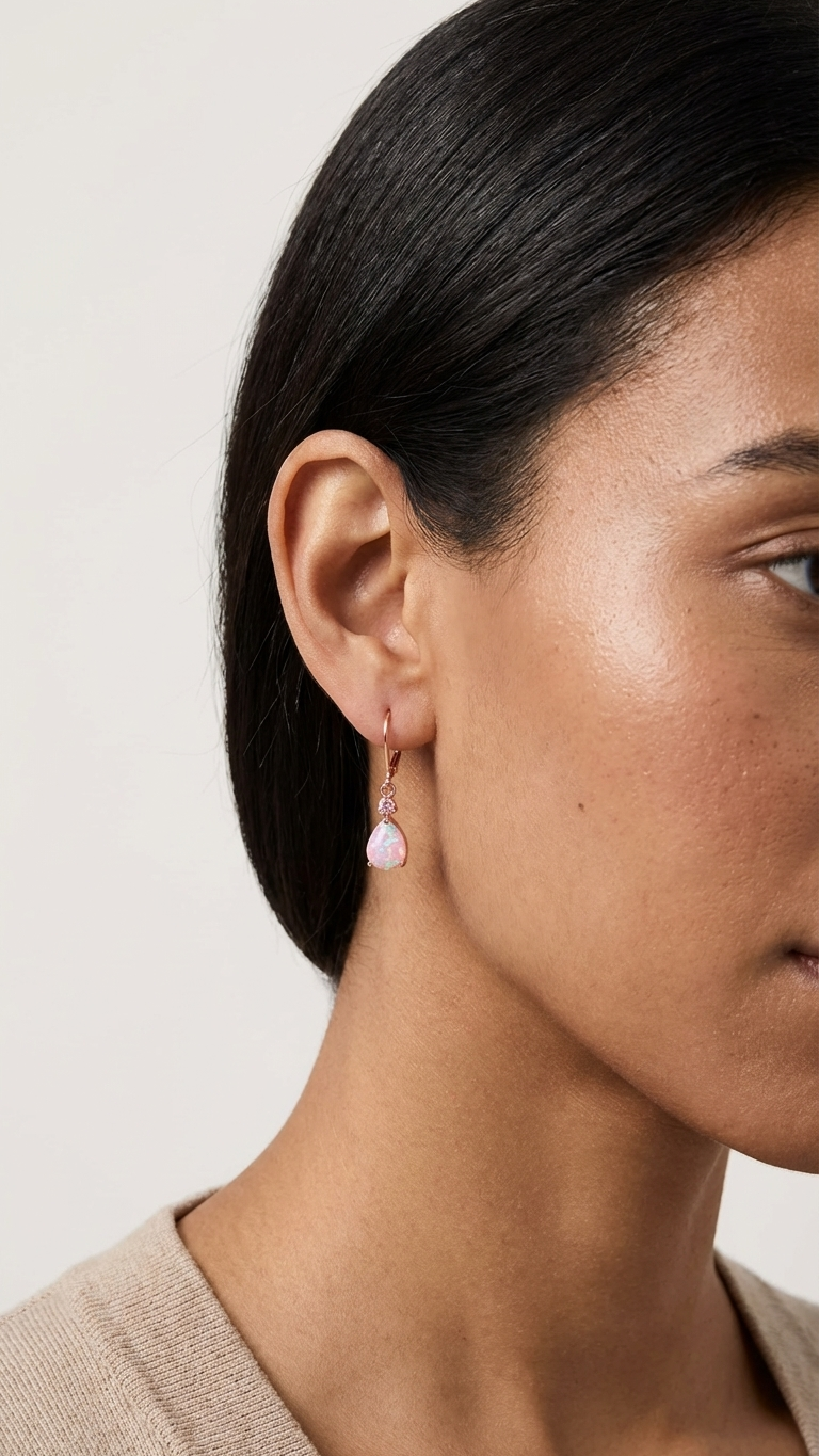 CiNily Leverback Opal Dangle Drop Earrings For Women Girls 14K Gold Plated