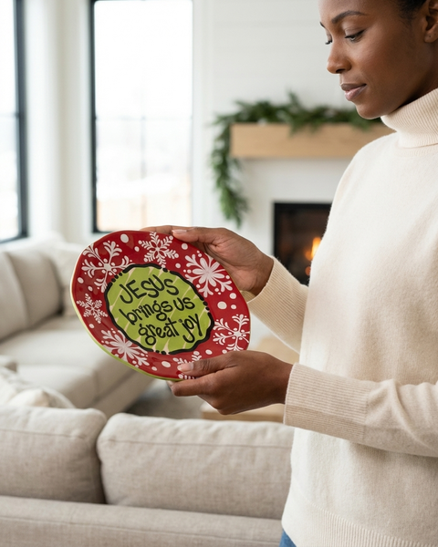 Carla Grogan Christmas Plate Set of Two Brings us Great Joy Is Our Good News
