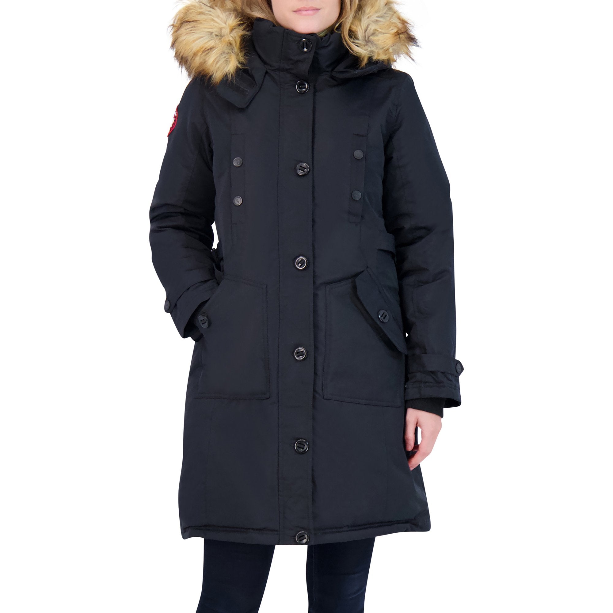 Canada Weather Essentials Long Parka in Black, Size Large