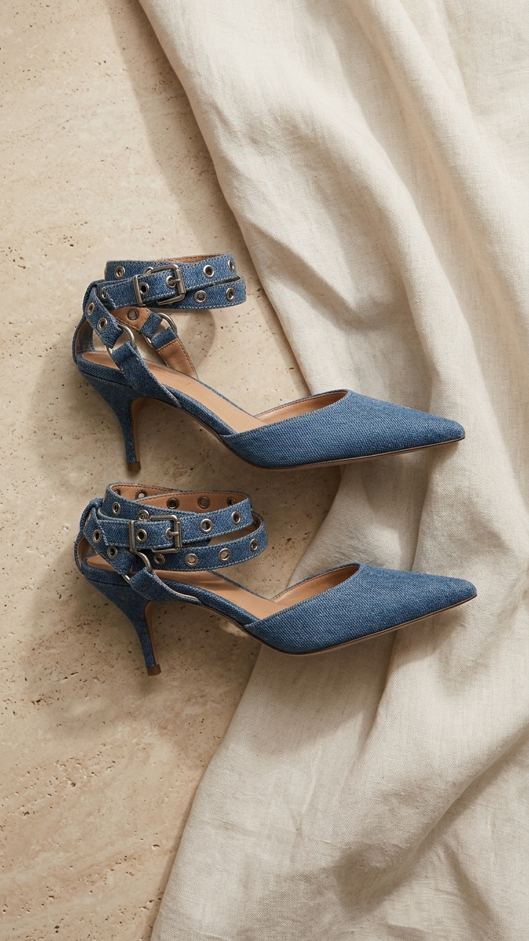 Express Denim Grommet Martini Heel Pump:denim:, Size 8.5