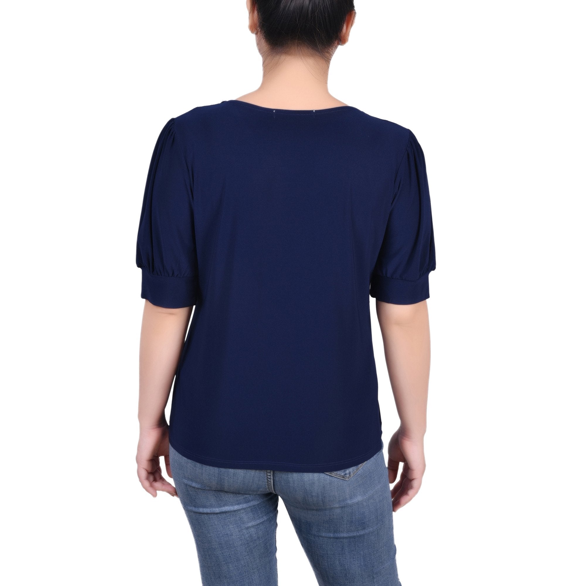 NY Collection Women S Short Sleeve Balloon Sleeve Top with Hardware