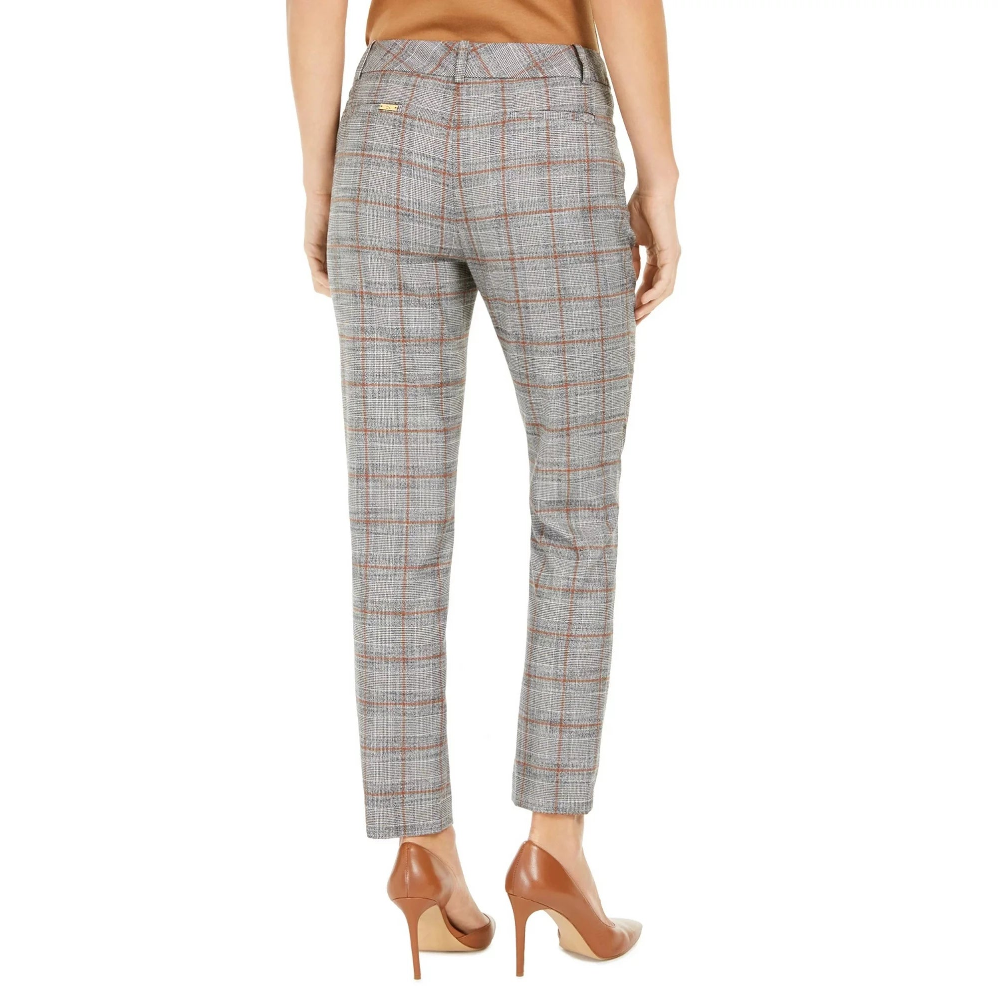 Calvin Klein Plaid Cropped Pants - Orange Multi, Size 12