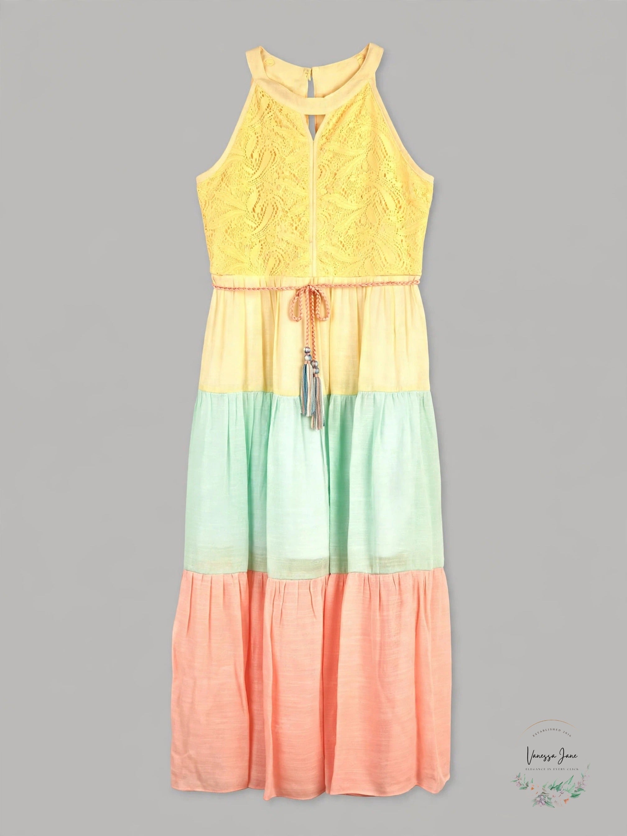 BCX colorblocked lace maxi dress stock photo