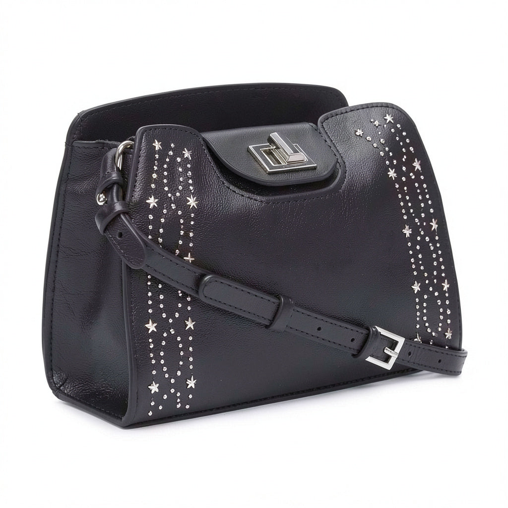 Calvin Klein Clementine Mercury Leather and Celestial Stud Embellished Crossbody
