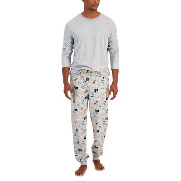 Family Pajamas Matching Mens Holiday Dogs and Cats Pajama Set, Size Medium