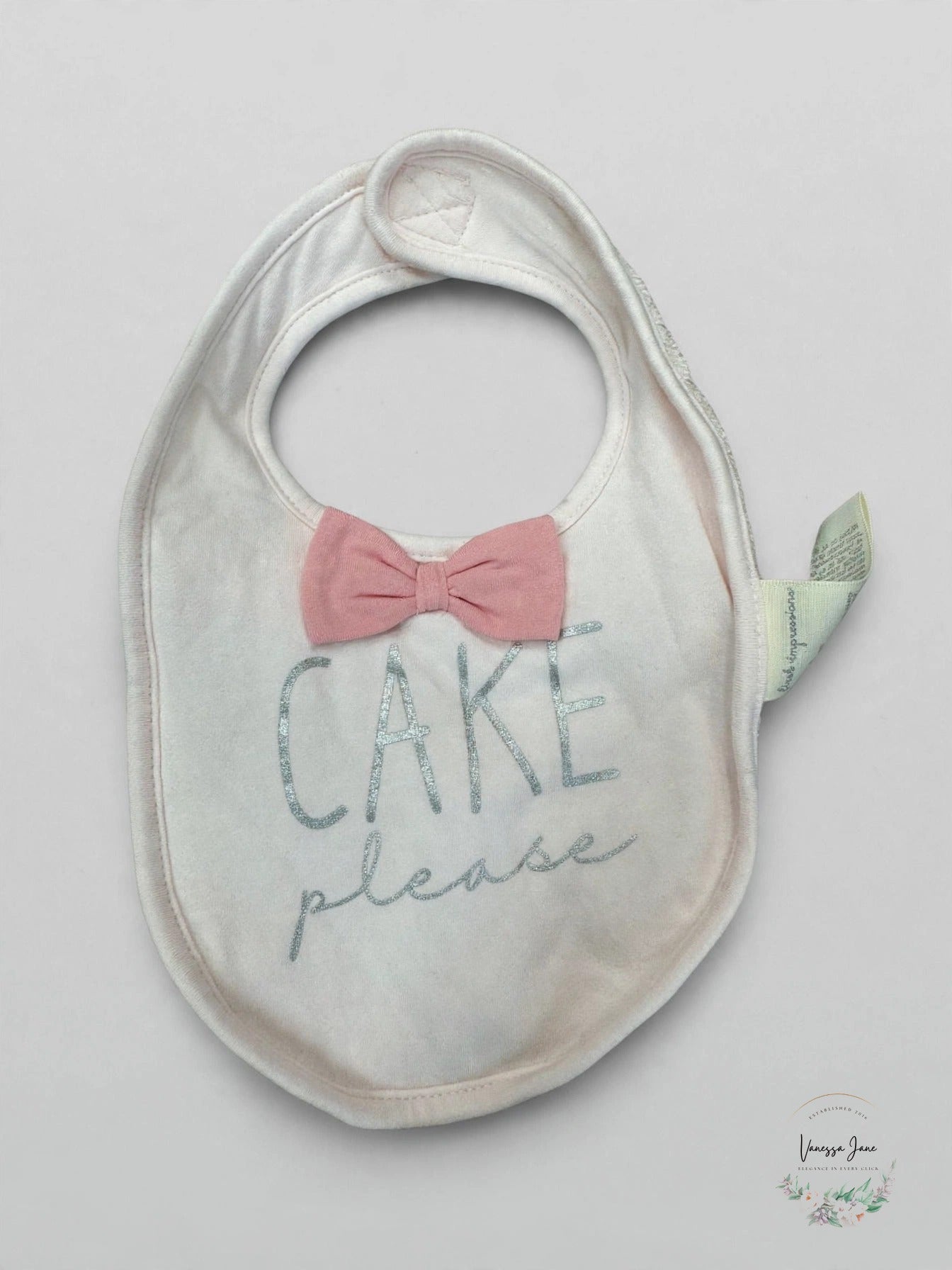 First Impressions Baby Bowtie Bib with 'Cake Please' Graphic, Faded Pink