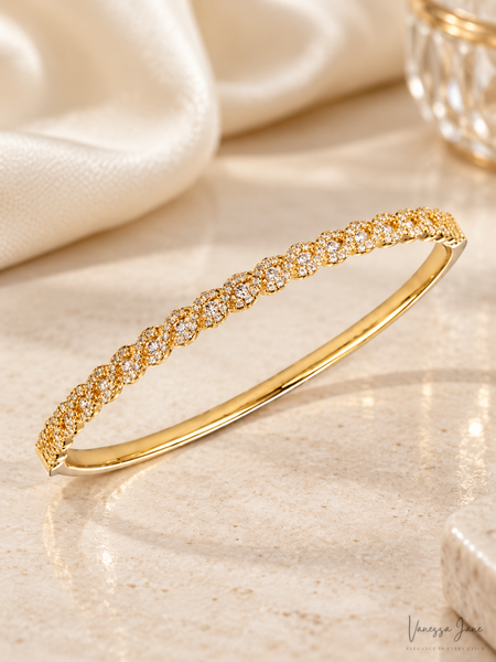 Tiara Cubic Zirconia Braid-Look Bangle Bracelet in Sterling Silver - Gold — lifestyle candidate