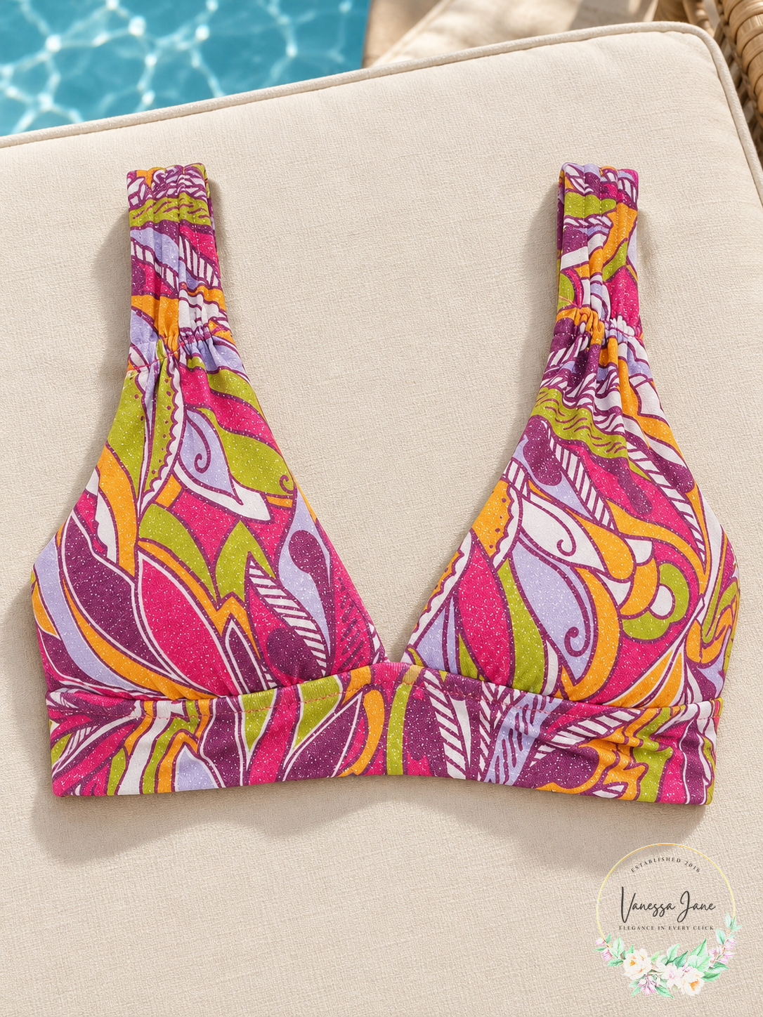 Becca Womens Swim Purple Pink Shimmer Print Bikini Top, Size Medium — lifestyle candidate