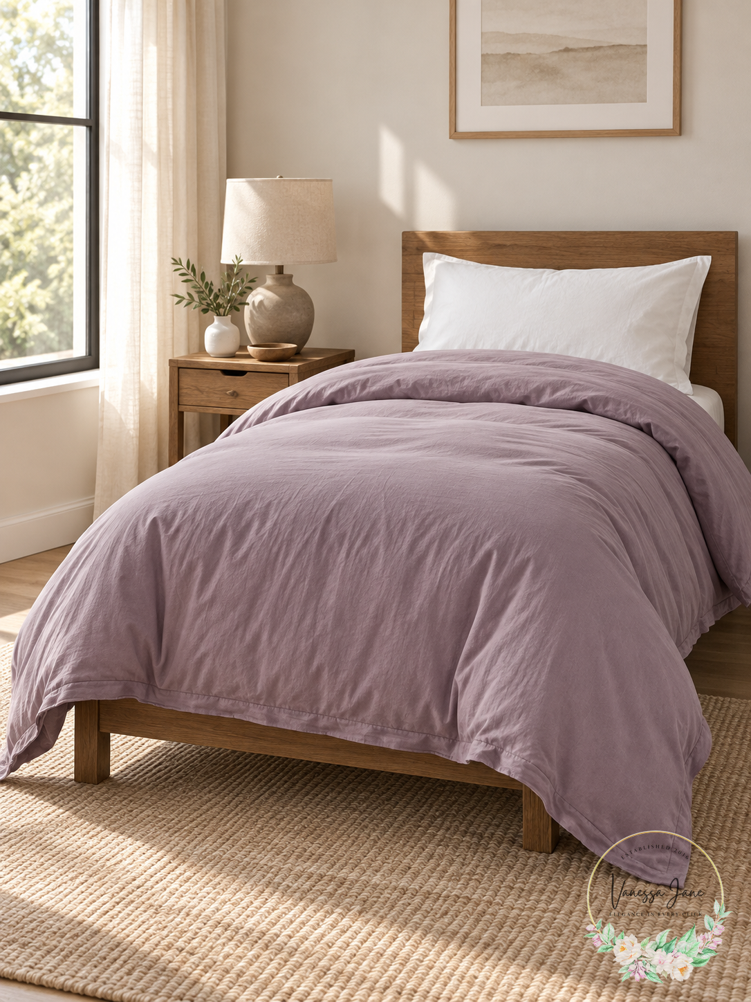 Garment Washed Solid Twin Duvet Cover Set in Lavender — lifestyle candidate