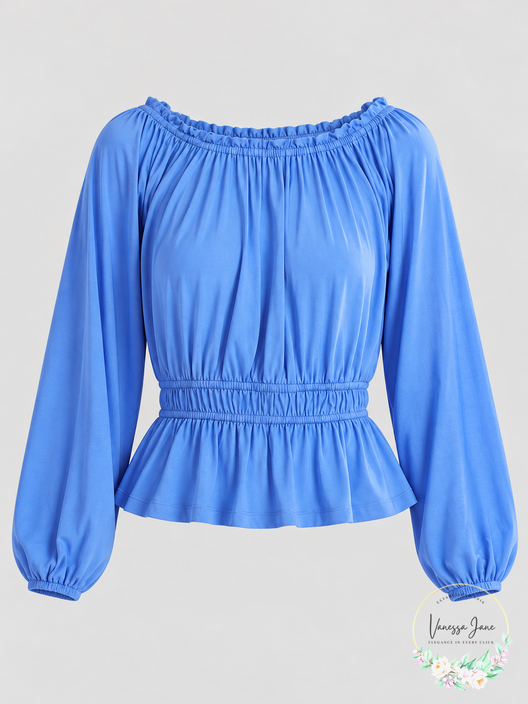 Ralph Lauren Top Blouse Peplum Jersey Ruffle Off-the-Shoulder Petite Size PM — product only candidate