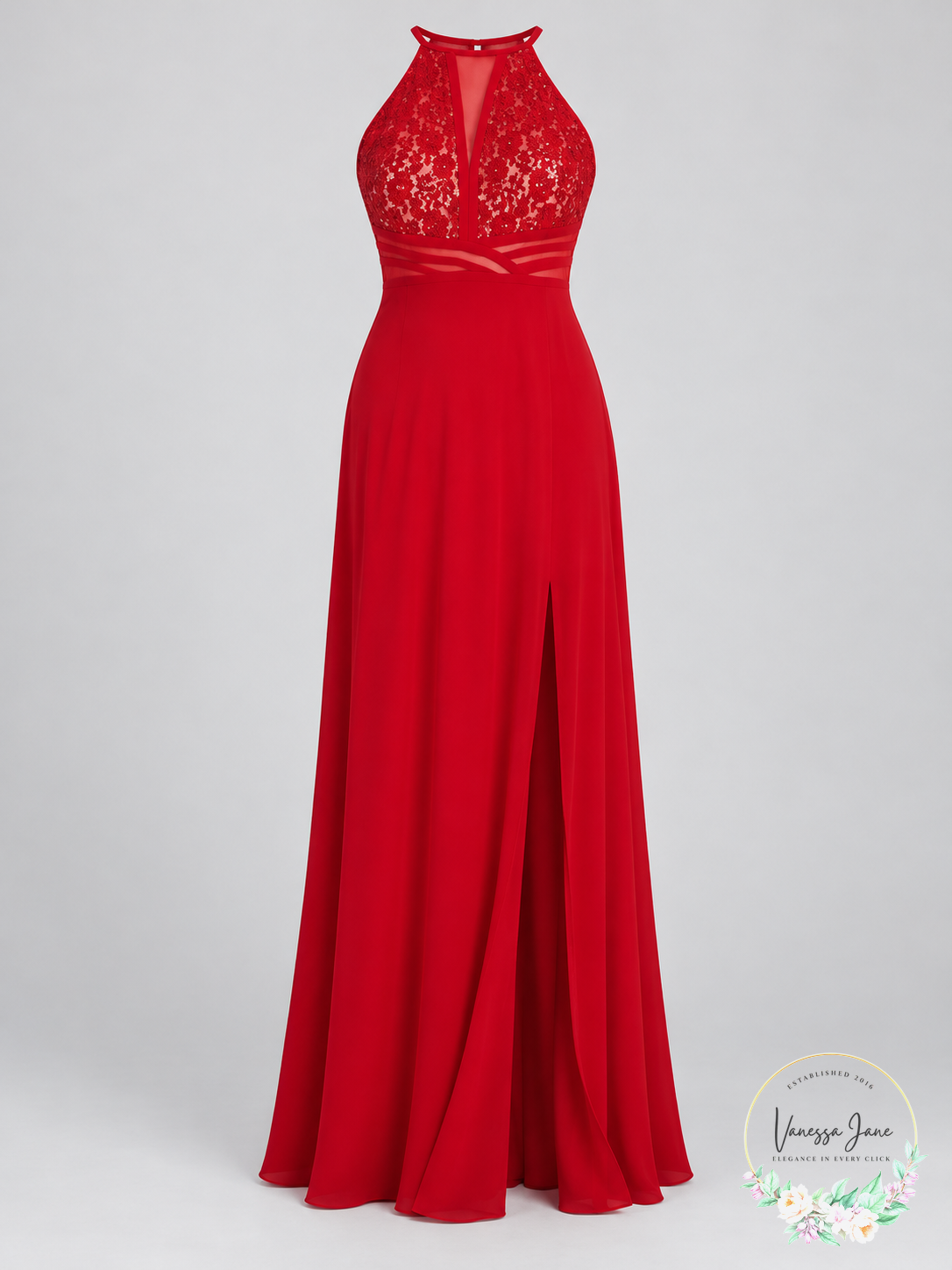 Morgan & Company Juniors Sequined Lace Halter Gown — product only candidate