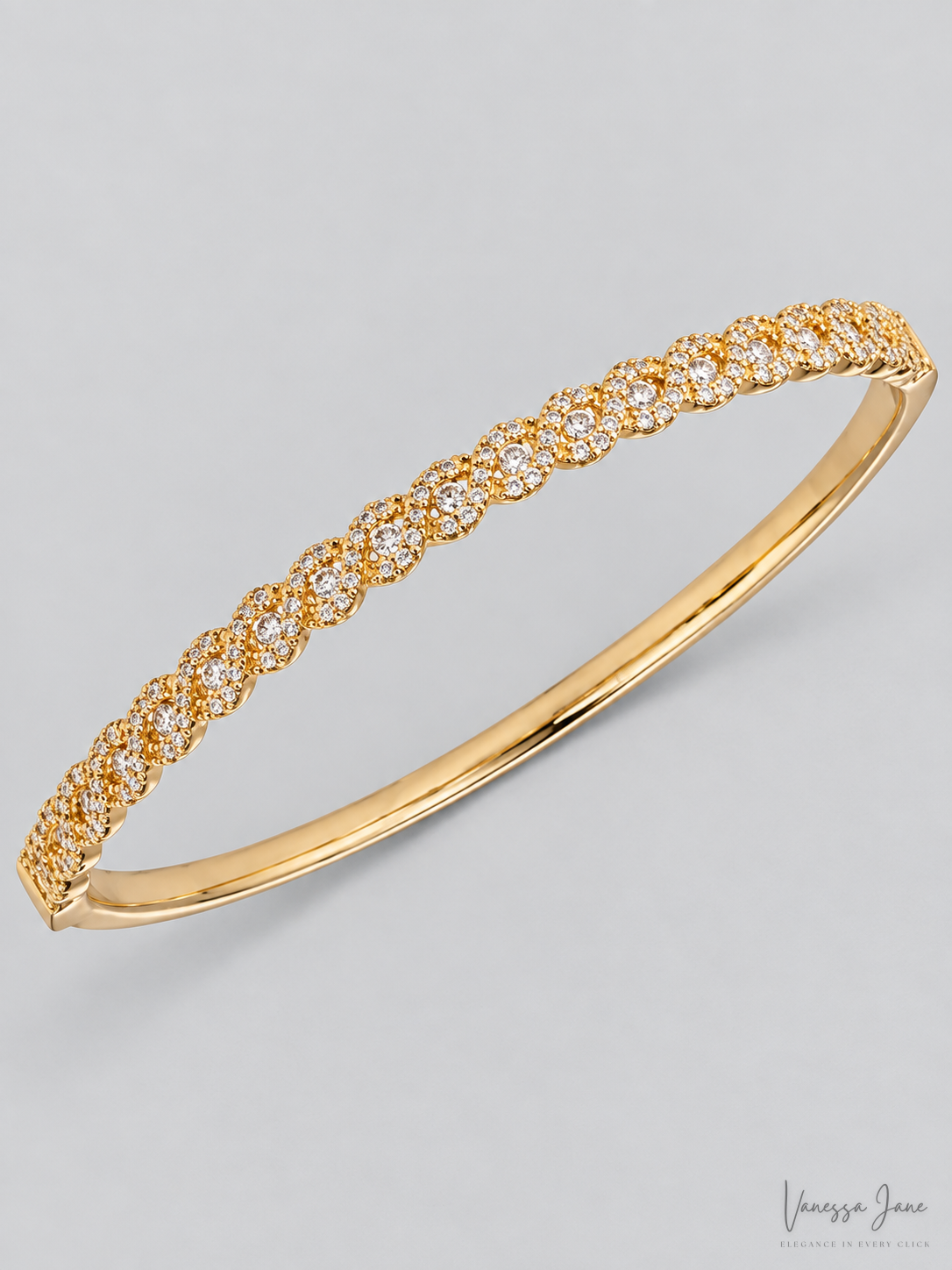 Tiara Cubic Zirconia Braid-Look Bangle Bracelet in Sterling Silver - Gold — product only candidate