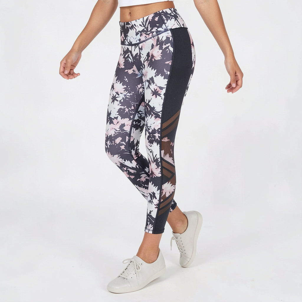 Ideology Printed Mesh-Trimmed Ankle Leggings, Size XL