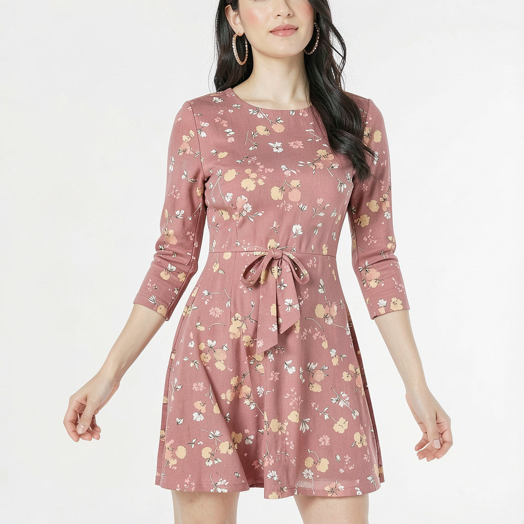 Be Bop Womens Floral Print Jewel Neck Casual Dress,Size Large