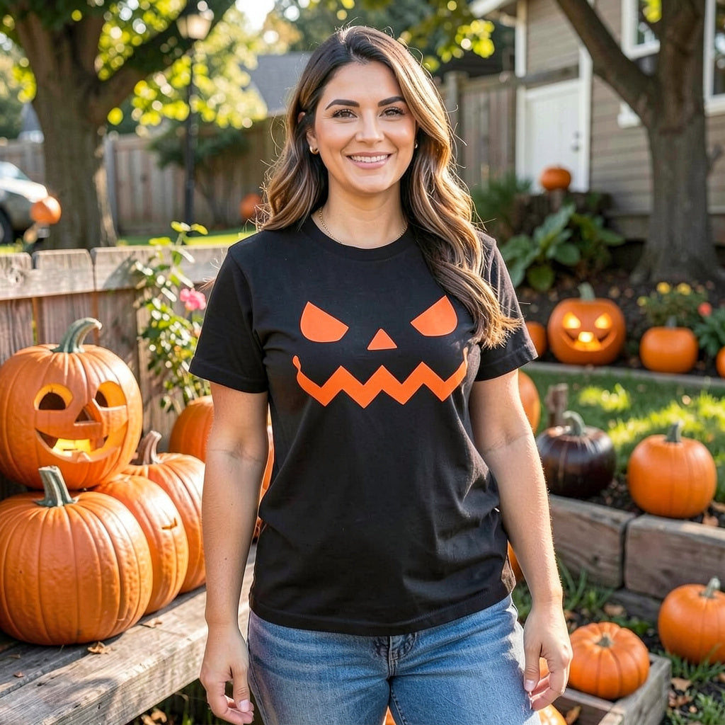 Pumpkin Face Womens Halloween T-shirt, Size Large