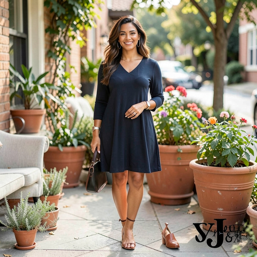 Style & Co V-Neck A-Line Swing Dress, Size OX