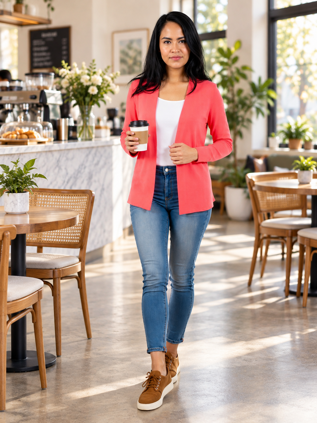 Alfani Royal Peony open-front cardigan lifestyle
