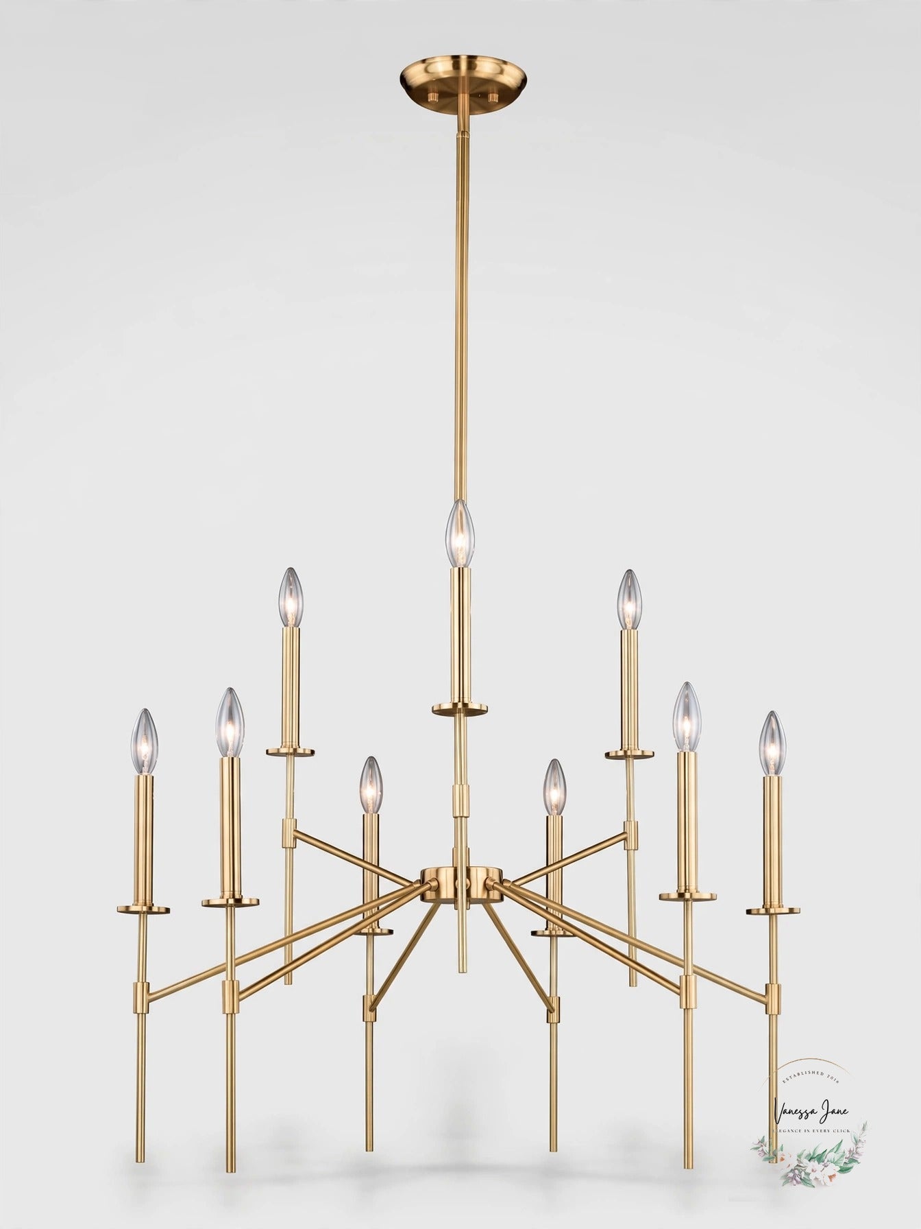 Vaxcel Kedzie H0180 9-Light Chandelier, Natural Brass