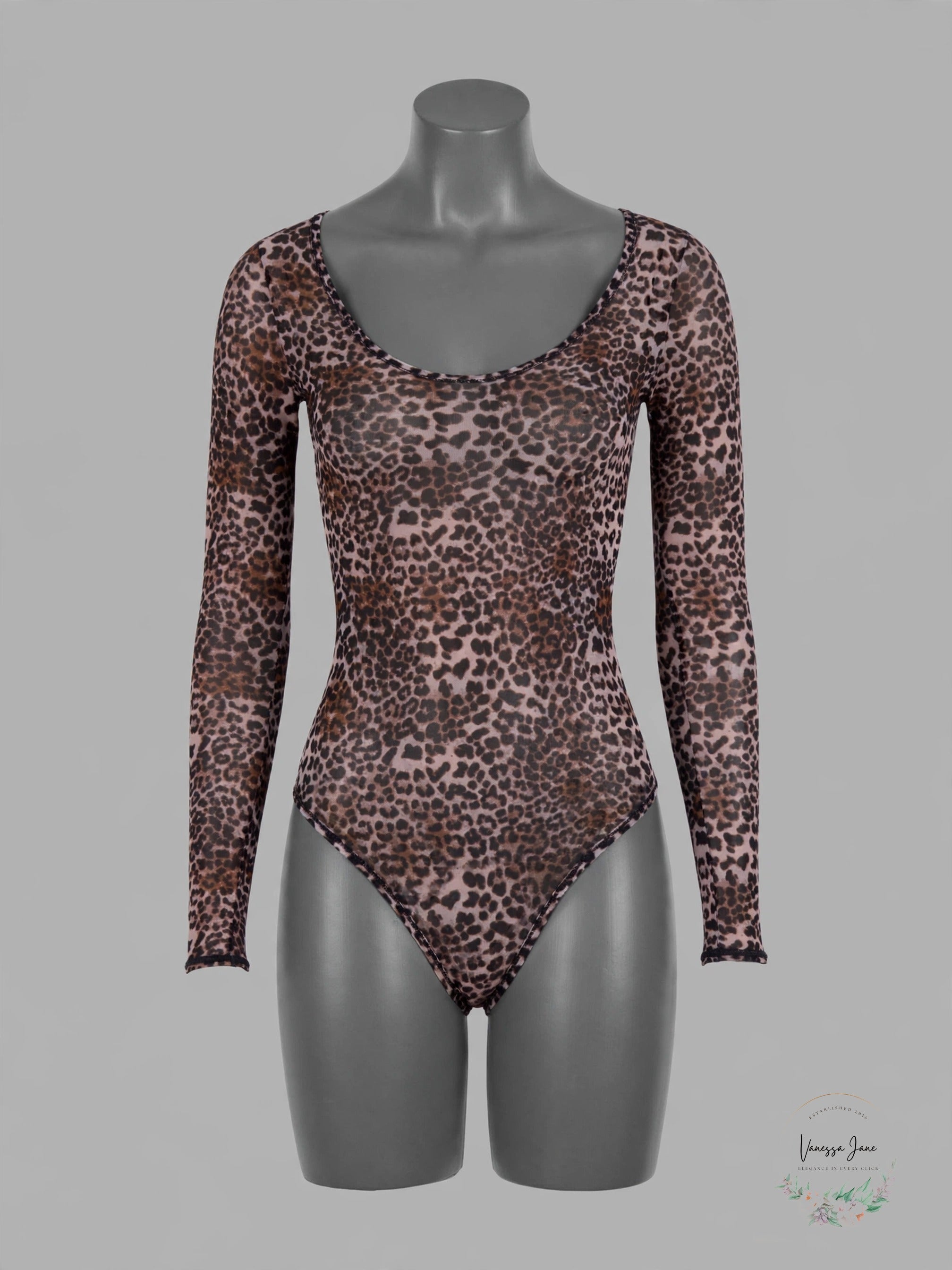 Steve Madden Women's Long-Sleeve Mesh Bodysuit Cheetah & Marble SM11841
