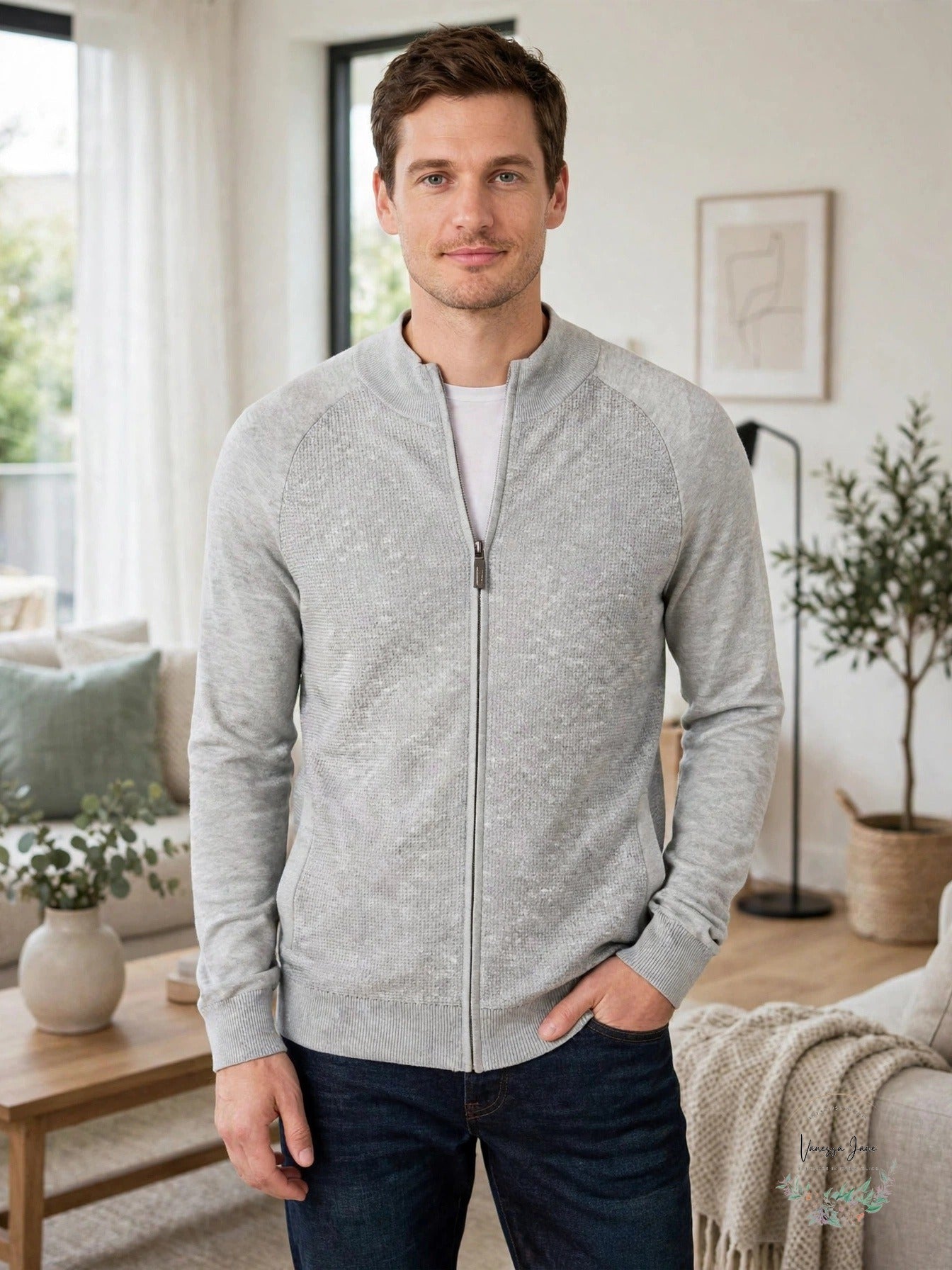 Club Room Men's Textured Full-Zip Cardigan Silver, Size 2X
