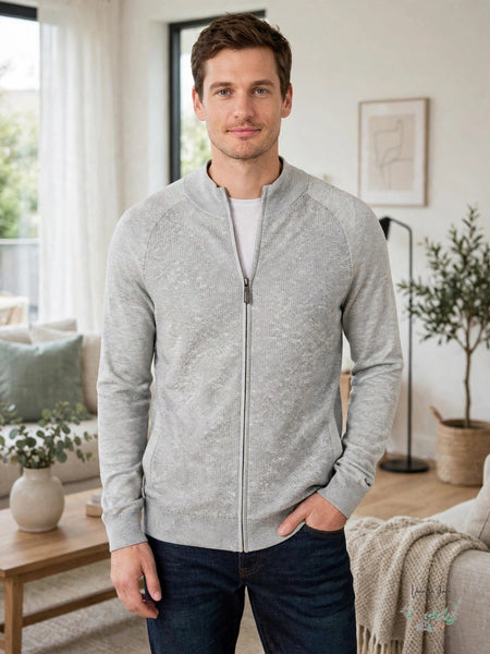Club Room Men's Textured Full-Zip Cardigan Silver, Size 2X