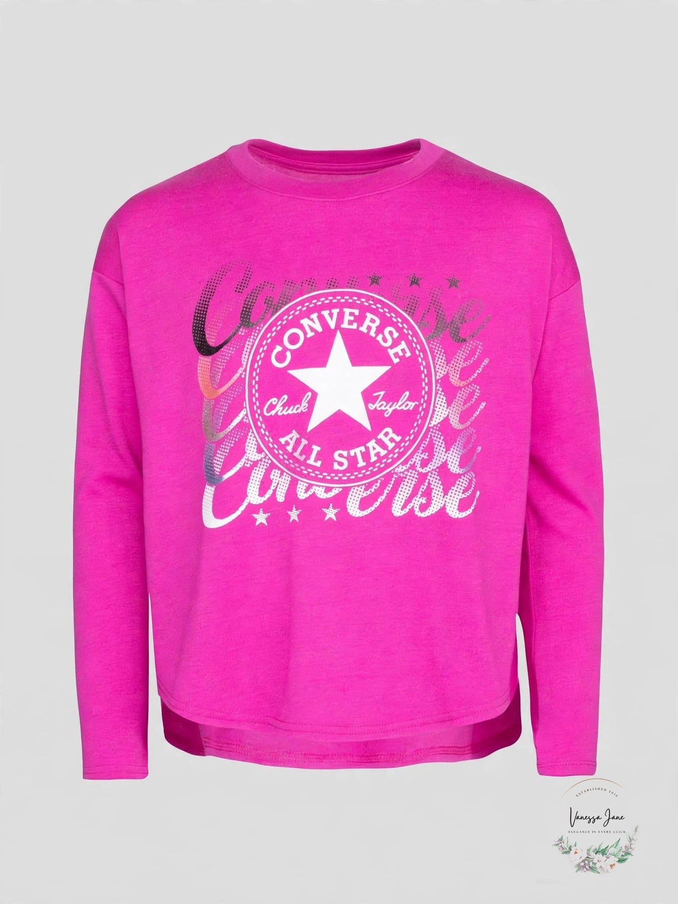 Converse Big Girls' All Star High-Low Long-Sleeve Top – Pink, Large